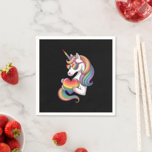 Serviette En Papier Drapeau arc-en-ciel de cœur de licorne de fierté g