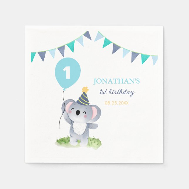 Serviette En Papier Drapeau de fête de ballon de koala bébé anniversai (Devant)