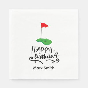 Serviette En Papier Drapeau de golf avec le texte Joyeux Anniversaire