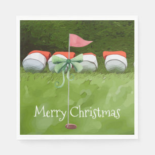 Serviette En Papier Drapeau de golf Noël avec beaucoup de golfeur Ball