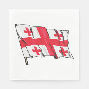 Serviette En Papier Drapeau de la Géorgie rouge et blanc avec cinq cro