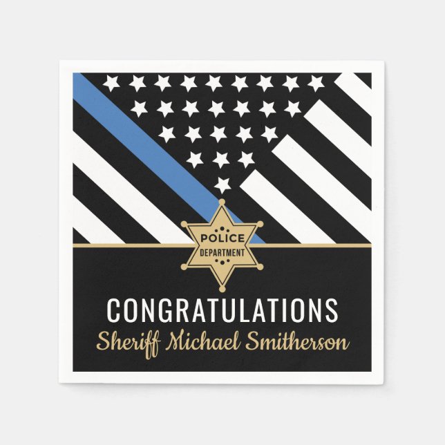 Serviette En Papier Drapeau de la ligne bleue mince du shérif de polic (Devant)