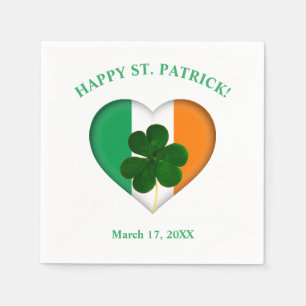 Serviette En Papier Drapeau de l'Irlande Coeur avec Shamrock St. Patri