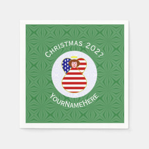 Serviette En Papier Drapeau de Noël d'ange aux cheveux roux personnali