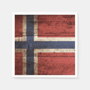 Serviette En Papier Drapeau de Norvège sur le vieux grain de bois