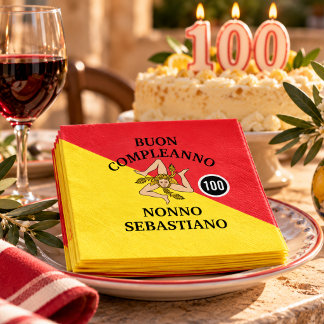 Serviette En Papier Drapeau de Sicile Joyeux Anniversaire ou Anniversa