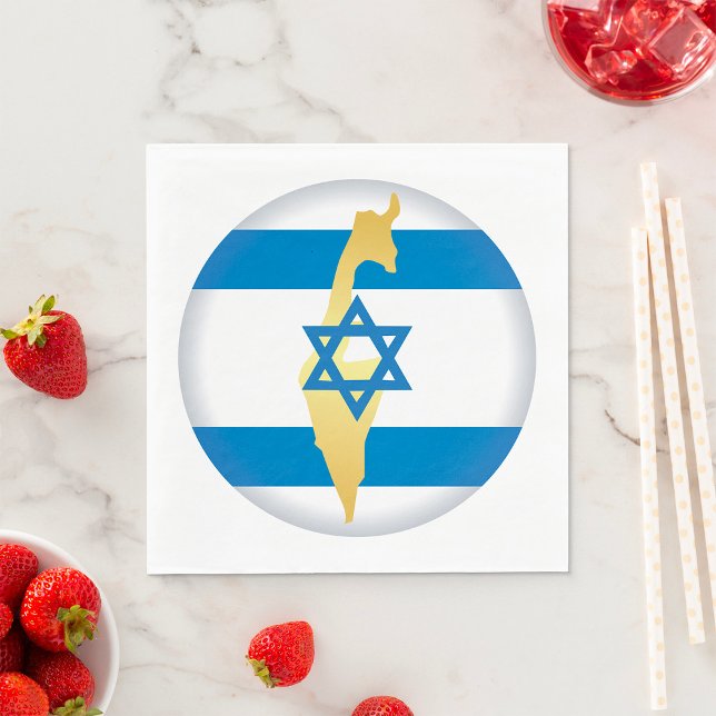 Serviette En Papier Drapeau d'Israël et carte avec emblème de l'étoile (Créateur téléchargé)
