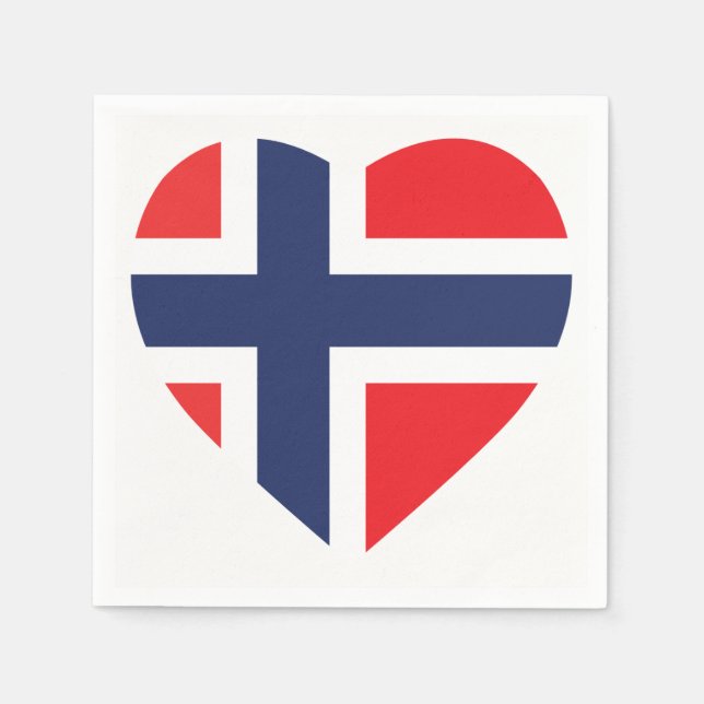 SERVIETTE EN PAPIER DRAPEAU EN FORME CARDIAQUE NORVÈGE (Devant)