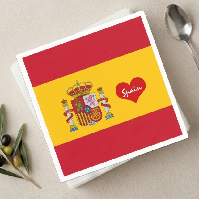 Serviette En Papier Drapeau espagnol avec cœur rouge mode /supporters  (Love Spain / Spanish Flag Napkins)