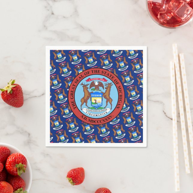 Serviette En Papier Drapeau et sceau du Michigander, Michigan (En situation)