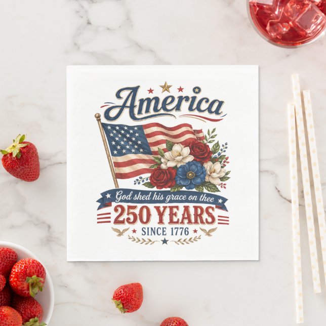 Serviette En Papier Drapeau floral 250 ans d'Amérique (En situation)