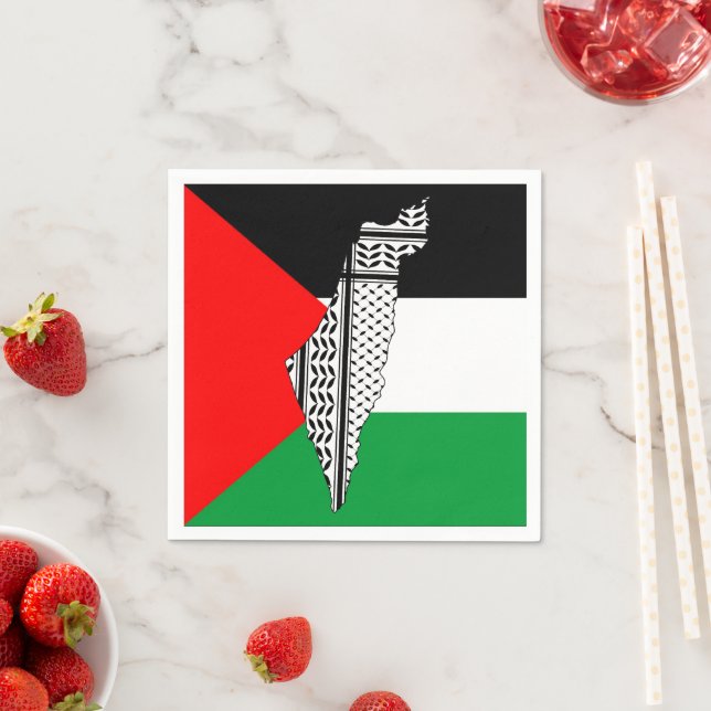 Serviette En Papier Drapeau palestinien et carte avec Motif Keffiyeg (En situation)