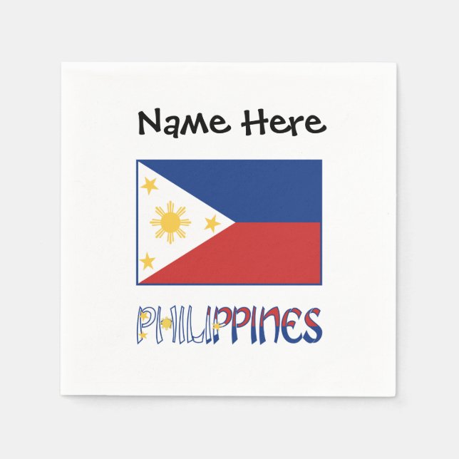 Serviette En Papier Drapeau philippin personnalisé avec nom  (Devant)