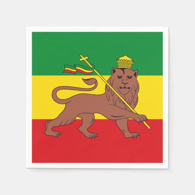 Serviette En Papier Drapeau rastafarien d'Ethiopie Lion de Juda Postca (Devant)