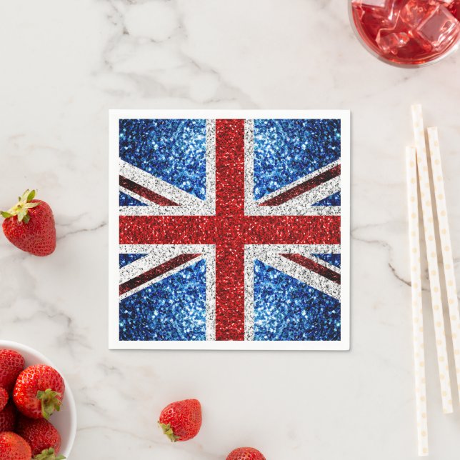 Serviette En Papier Drapeau rouge bleu blanc brillant parties scintill (En situation)