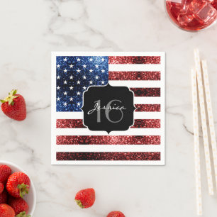 Serviette En Papier Drapeau rouge bleu étincelant parties scintillant