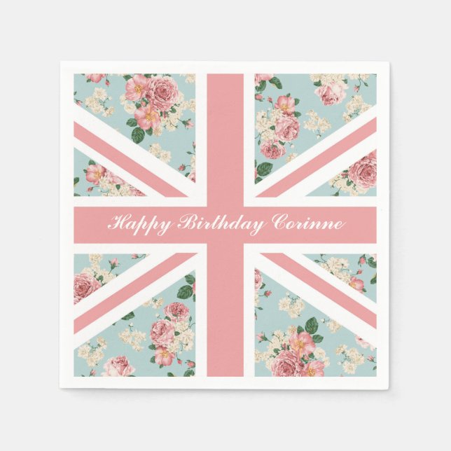 Serviette En Papier Drapeau Union Jack Rose (Devant)