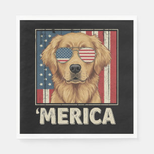 Serviette En Papier Drapeau vintage Golden Retriever 'Merica