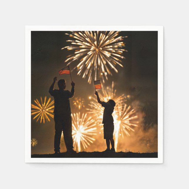Serviette En Papier Drapeaux 4 juillet et feux d'artifice (Devant)