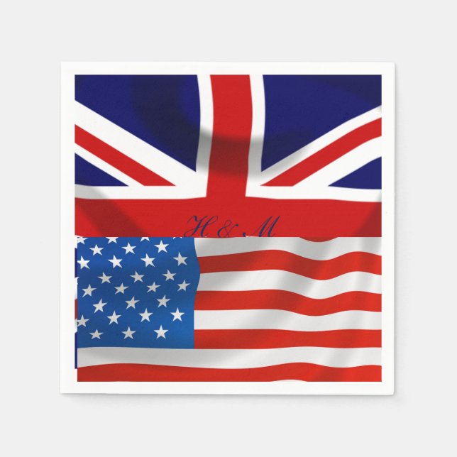 Serviette En Papier Drapeaux américains et britanniques, Mariage royal (Devant)