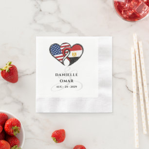 Serviette En Papier Drapeaux de cœur égypto-américains Mariage Bienven