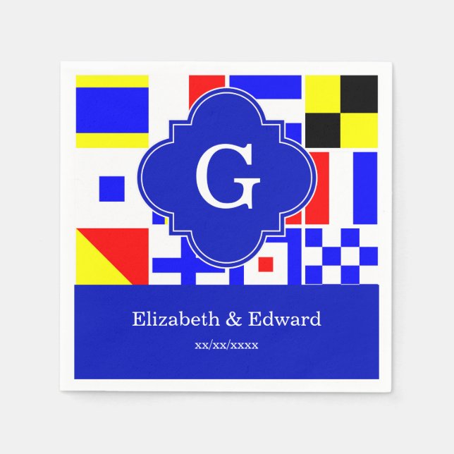 Serviette En Papier Drapeaux de signalisation nautique Monogramme de Q (Devant)