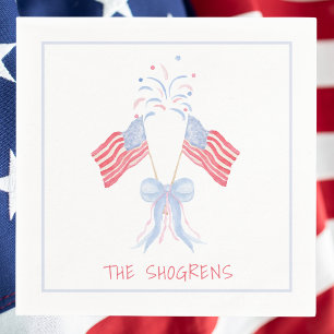 Serviette En Papier Drapeaux et feux d'artifice à l'aquarelle 4 juille