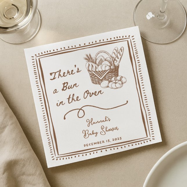 Serviette En Papier Drawn Brown Bun in the Oven Baby Shower Party (Créateur téléchargé)