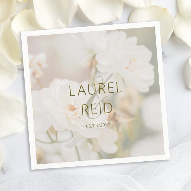 Serviette En Papier Dreamfaded White Rose Photo Mariage Couple Names (Créateur téléchargé)