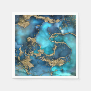 Serviette En Papier Dreamy Blue Turquoise et or