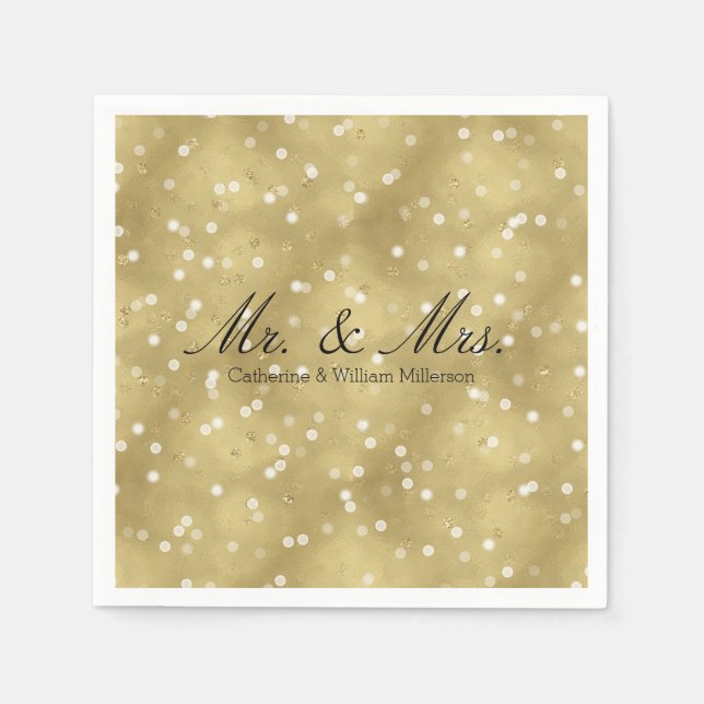 Serviette En Papier Dreamy Gold Bokeh Confetti M. et Mme Mariage (Devant)