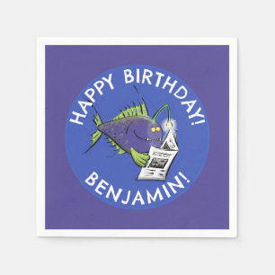 Serviette En Papier Drôle angler poisson dessin animé anniversaire per
