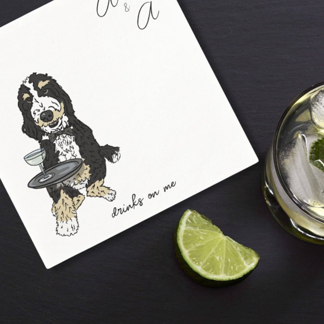 Serviette En Papier Drôle Bernedoodle Cocktail (Créateur téléchargé)