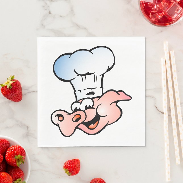 Serviette En Papier Drôle Cartoon Cochon Chef avec Casquette (Créateur téléchargé)