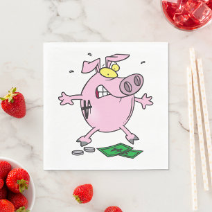 Serviette En Papier Drôle Cartoon Piggy Bank Perdre de l'argent