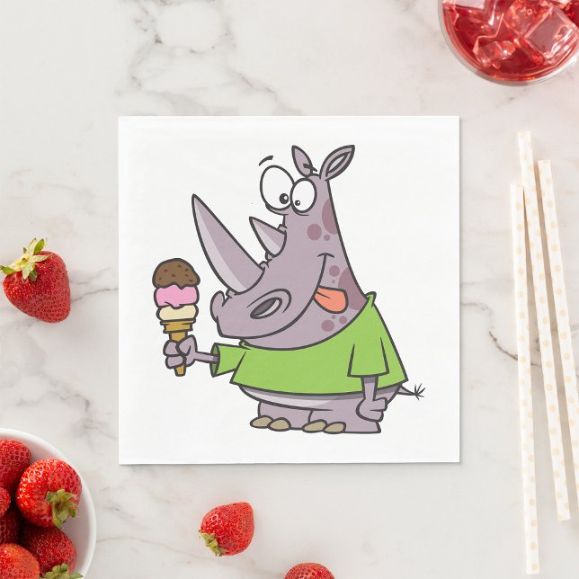 Serviette En Papier Drôle Cartoon Rhino Manger de la crème glacée mign (Créateur téléchargé)
