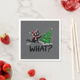 Serviette En Papier Drôle Chat Noir Poussant Arbre De Noël Chat Quoi ?