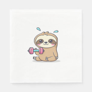 Serviette En Papier Drôle Chibi Sloth Workout Cute Kawaii Gym Cartoon