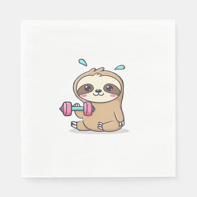 Serviette En Papier Drôle Chibi Sloth Workout Cute Kawaii Gym Cartoon (Devant)