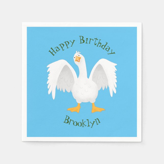 Serviette En Papier Drôle curieuse dessin animé d'oie domestique (Devant)