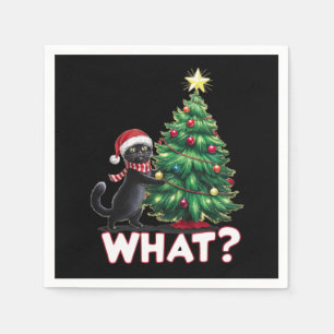 Serviette En Papier Drôle de chat noir sur l'arbre de Noël de Xmas