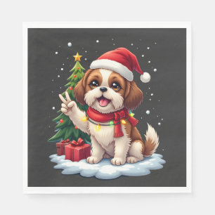 Serviette En Papier Drôle de main de la paix Shih Tzu lumières de Noël