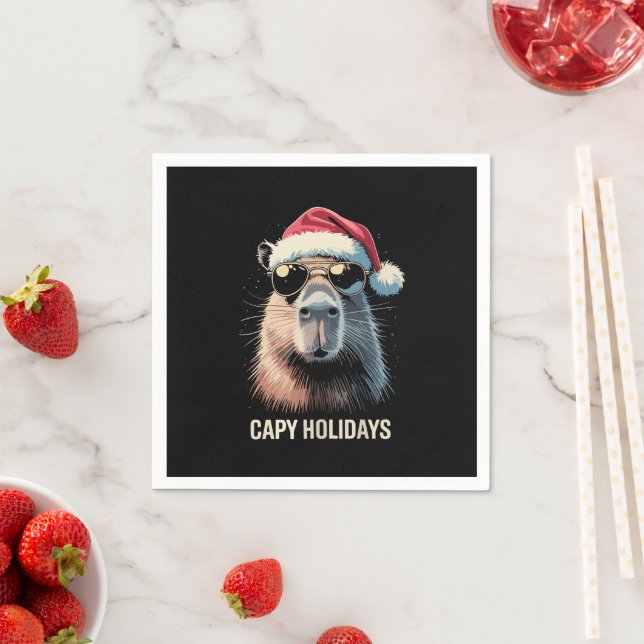 Serviette En Papier Drôle de Noël Capy Vacances Xmas Capybara  (En situation)