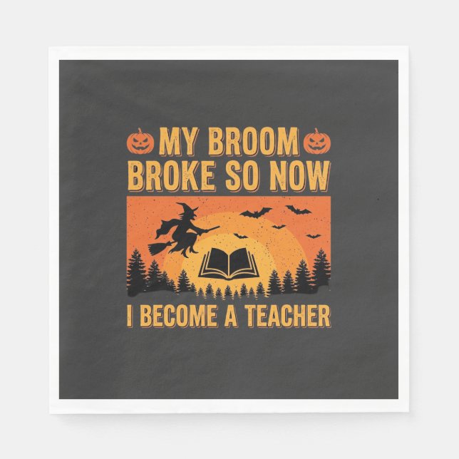 Serviette En Papier Drôle de professeur d'Halloween Balai cassé Design (Devant)