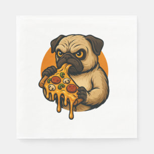 Serviette En Papier Drôle de pug avec pizza nourriture italienne dessi