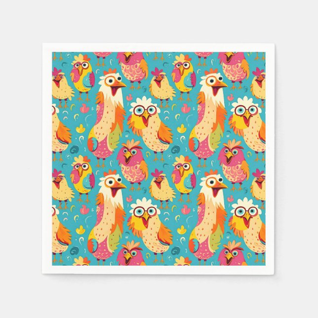 Serviette En Papier Drôle dessin humoristique Poulets Abstraits (Devant)