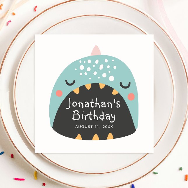 Serviette En Papier Drôle dinosaure bleu. Anniversaire monstre de dina (Créateur téléchargé)