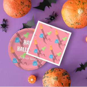 Serviette En Papier Drôle fantômes colorés en rose, fête d'Halloween