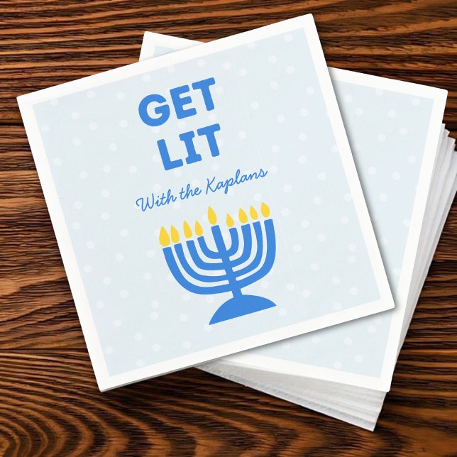 Serviette En Papier Drôle "Get Lit" Chic Personnalisé Menorah Hanoukka (Créateur téléchargé)
