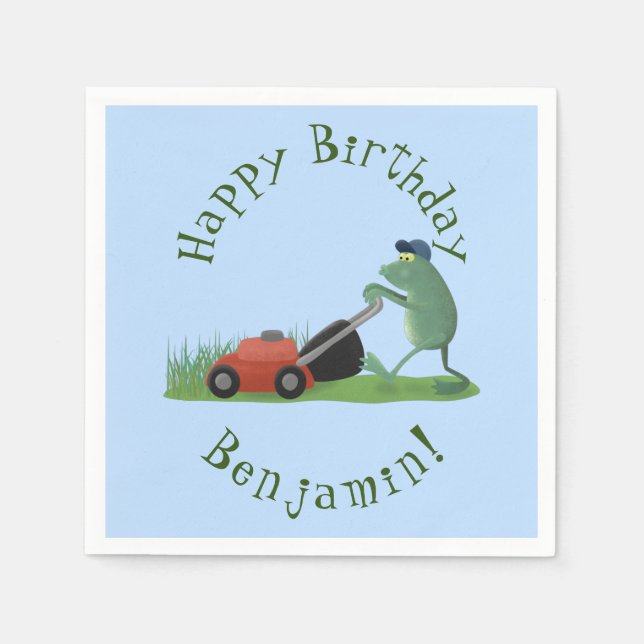 Serviette En Papier Drôle grenouille verte tondre la pelouse dessin (Devant)